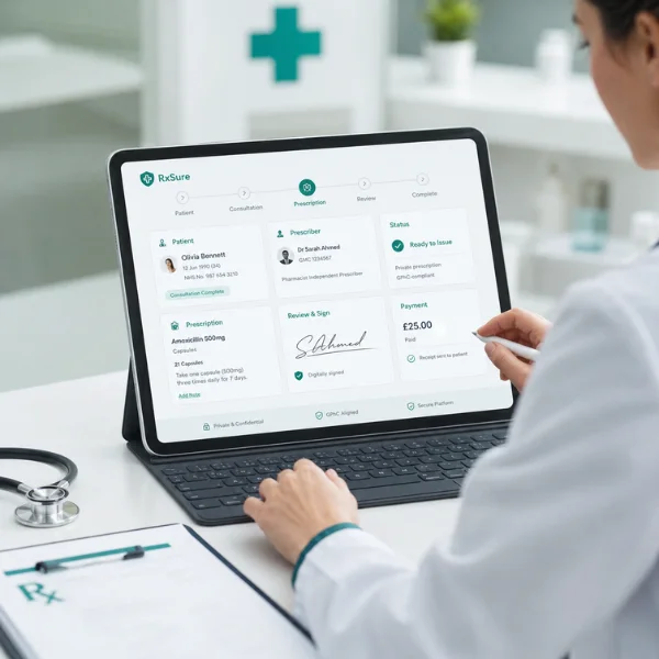 RxSure e-prescribing software with electronic prescription generation and compliance tracking